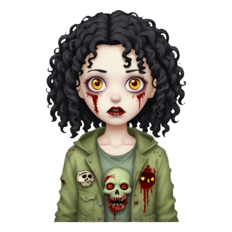 Black curly head girl zombie pale skin sticker