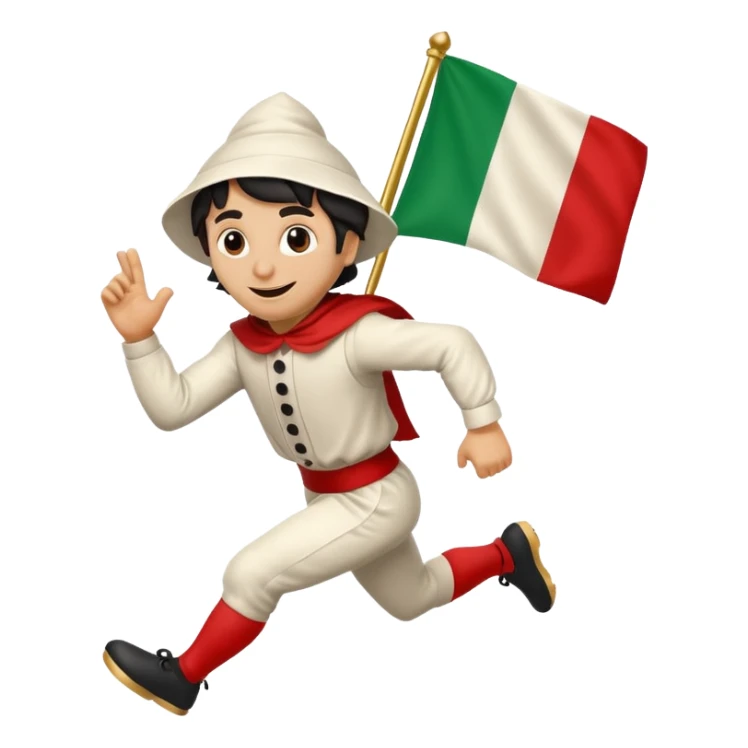 pulcinella con bandiera italiana che corre sticker
