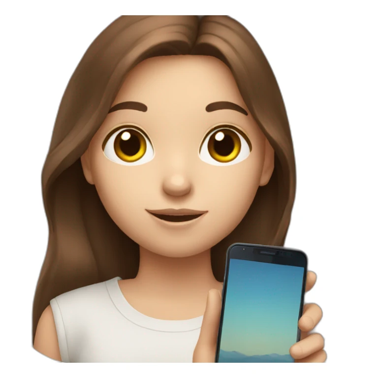 White cute girl with long brown hair holding phone sticker