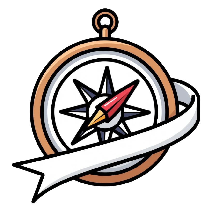 compass with elegant white ribbon wrapped around it sticker