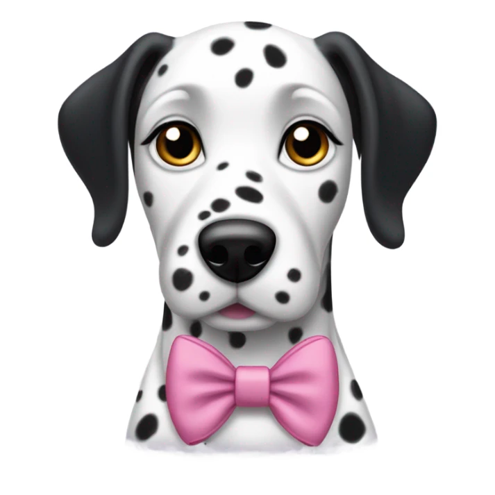 a female Dalmatian with all-black ears wearing a pink bow sticker