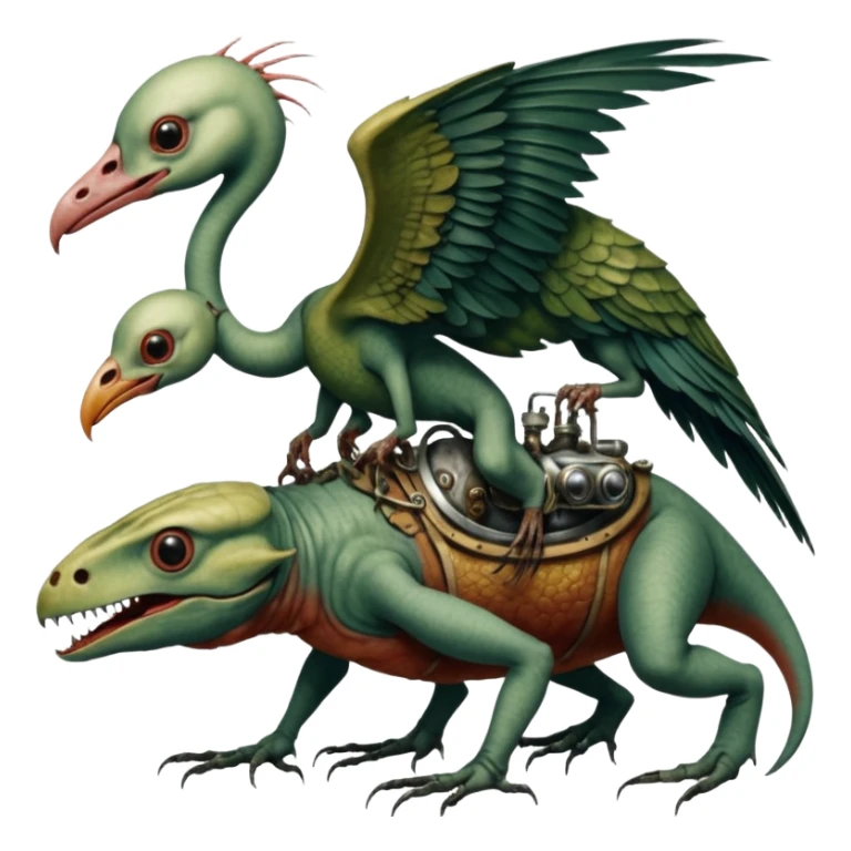 cinematic steam-punk -  hieronymus bosch phantasmagoric mutated creatures - hybrids of human, birds and and reptiles sticker