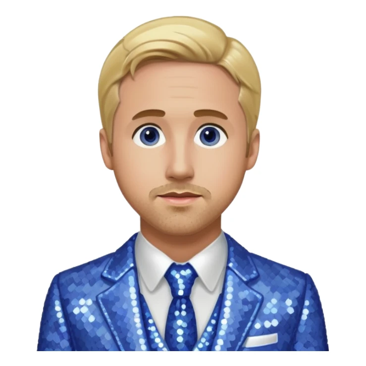 Ryan Gosling with blonde hair, periwinkle sequin suit sticker