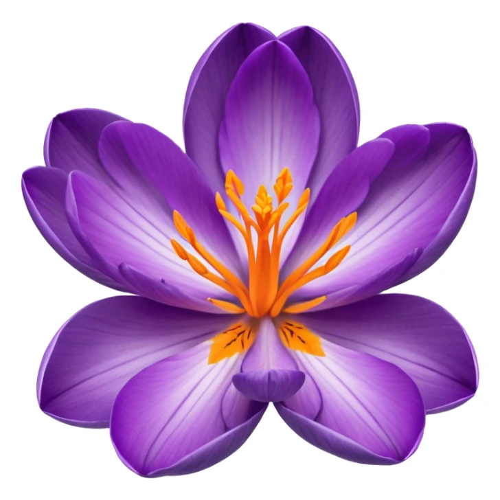 saffron crocus flower, top view, vivid purple petals, orange center sticker