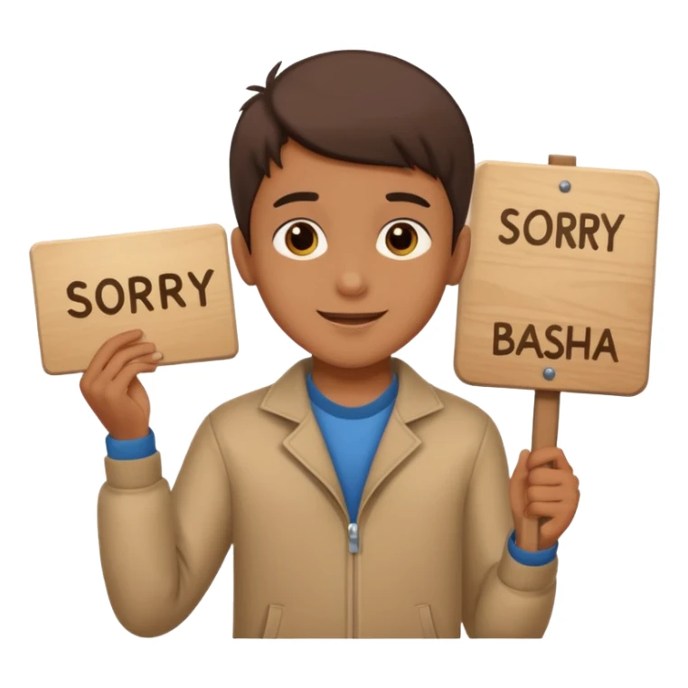 Boy with sign written sorry bhasha 😭 crying enoji sticker