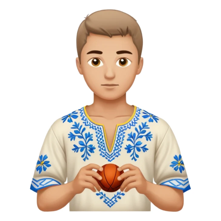 Ukrainian young man wearing traditional embroidered vyshyvanka shirt playing sports sticker