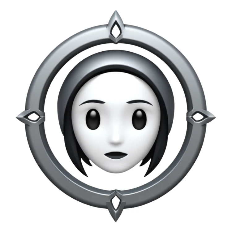 Minimalist broken halo, dark gothic iOS-style emoji, metallic silver, subtle glow, black background sticker