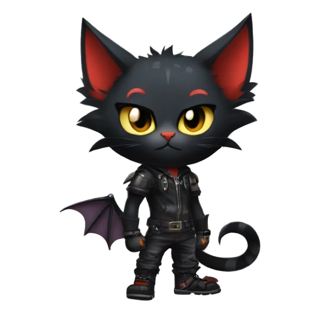 Cool Edgy Punk Litten-Nargacuga-Cat with black bat-wing-ears full body sticker