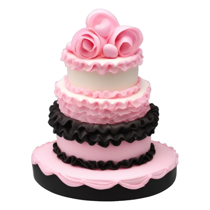 Birthday cake heart ruffles pink coquette black pink vanilla three tier heart shaped sticker