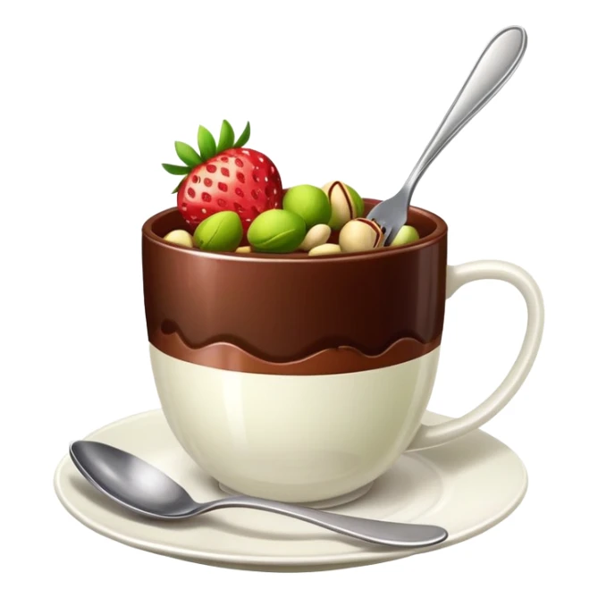 Dubai chocolate with pistachio and strawberry inside of a cup with a fork sticker