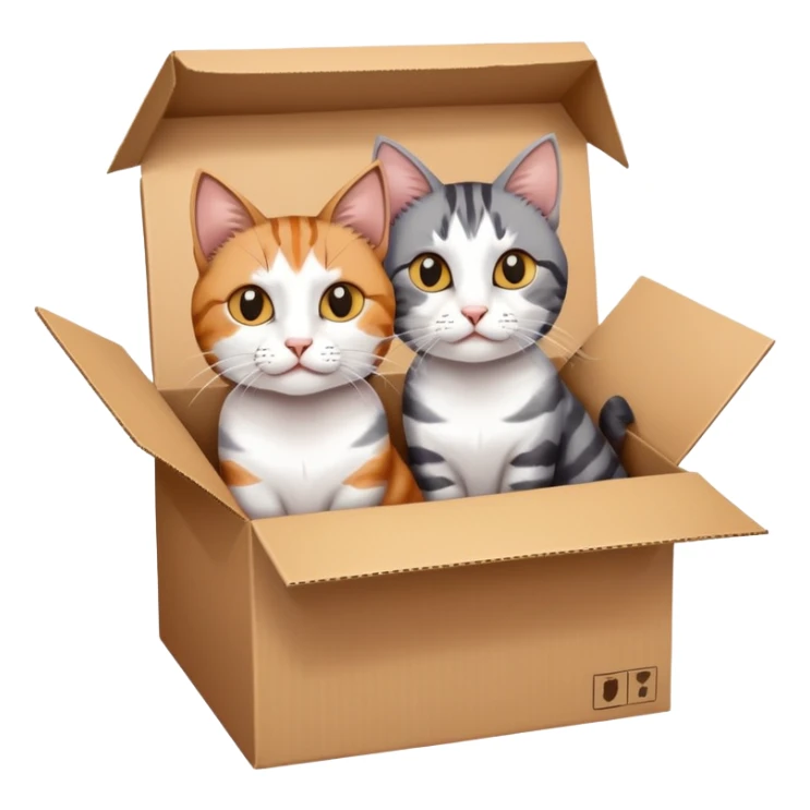schrodinger's cat: two cats in cardboard box, one dead and one alive sticker