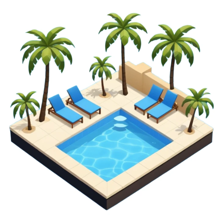 Spanish airbnb pool, palm trees isometric exterior sticker