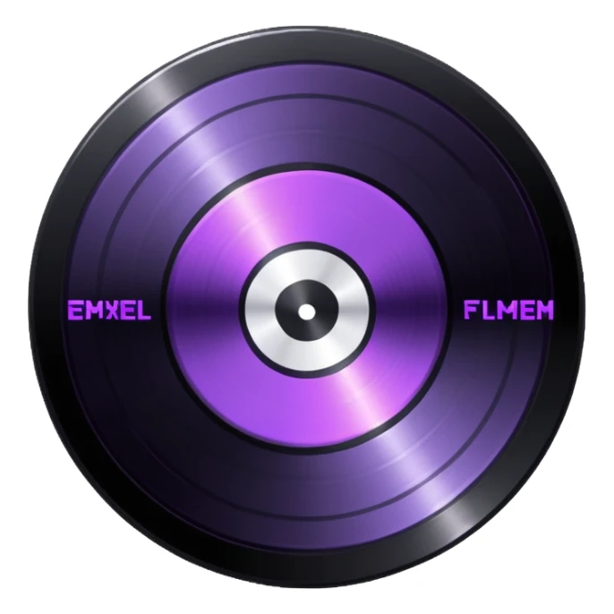 black pixel art record disc with a purple middle label, pixel art sticker