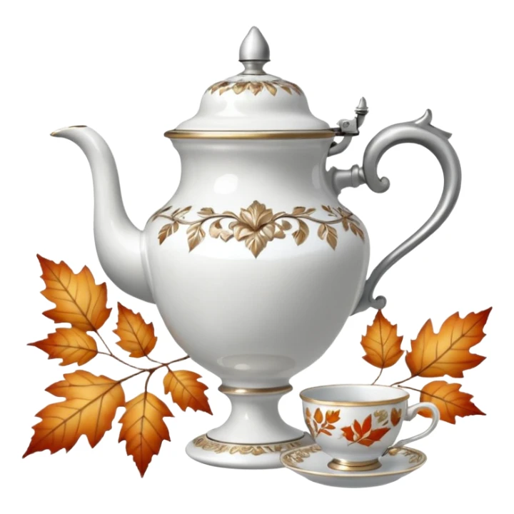 Silver samovar and autumn and a cup sticker
