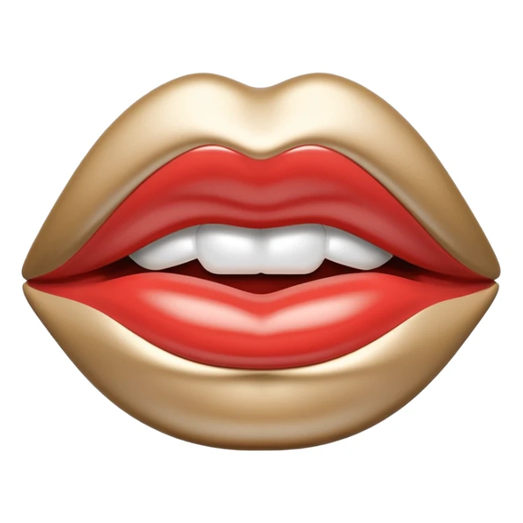 female lips emoji, smooth liquid metal chrome surface, sensual sculpted shape, high-gloss reflections, monochrome futuristic 3D style, isolated on white sticker