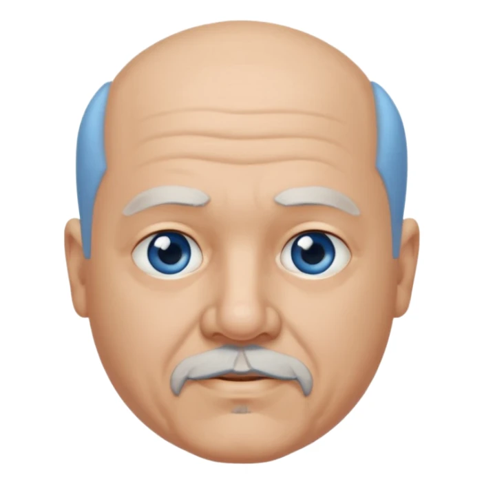 75, goatee, bald, grey side hair, chubby, blue eyes, goatee sticker