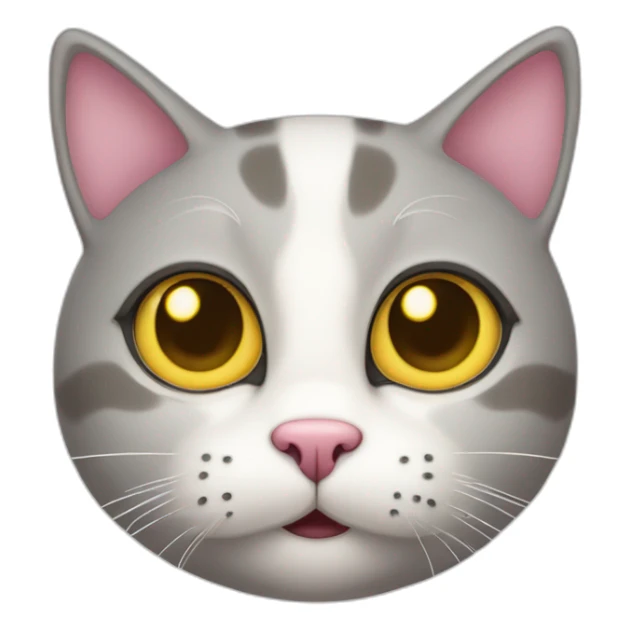 cat, mostly white face, pink nose, gray around ears and eyes, thin white line on top of head, yellowish grayish eyes sticker