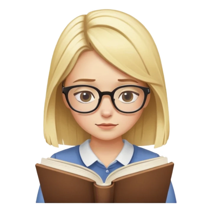 blonde girl with glasses looking down reading a book sticker