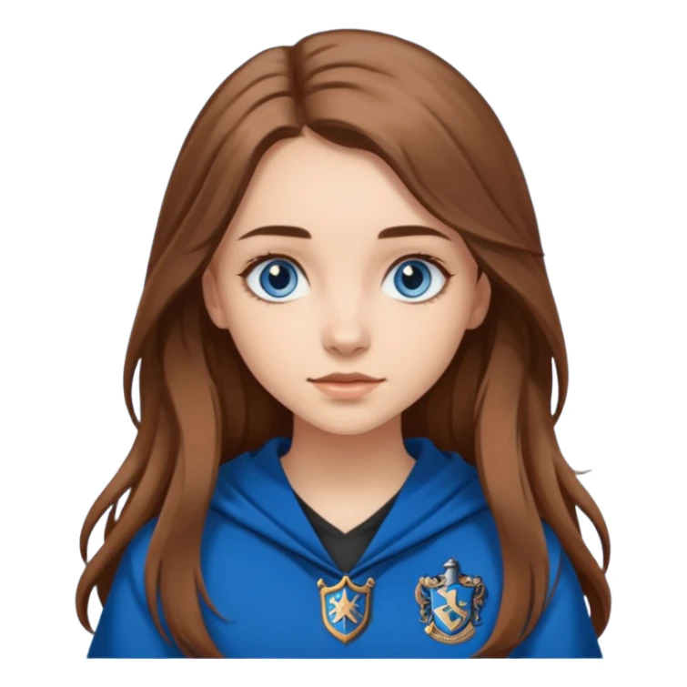 gorgeous Girl with light skin, blue eyes, long brown hair, wears a ravenclaw outfit sticker