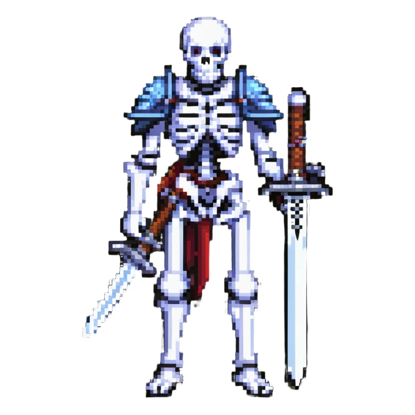 pixel art skeleton warrior, sword in hand, menacing pose sticker