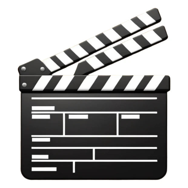 Ultra simplified movie clapper with black and white colors, two simple rectangles with a diagonal line, minimal design sticker