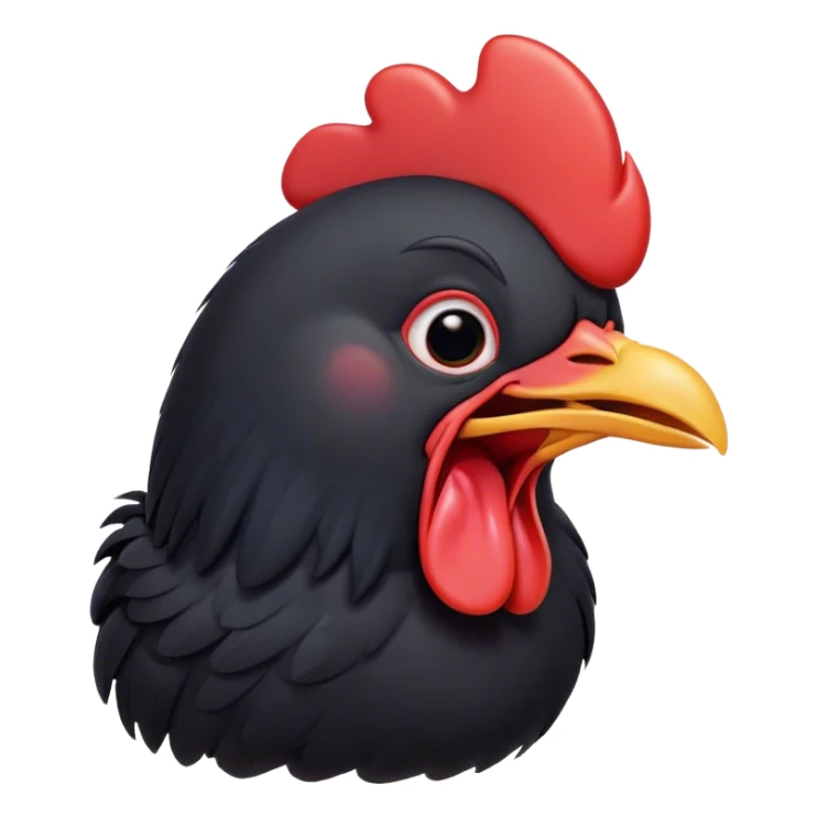 Cinematic Cute Yawning Black Chicken Portrait Emoji, Head tilted slightly with a dramatic, wide-open yawn, showcasing a soft, glossy black plumage with subtle hints of iridescence and a distinctive red comb, floppy wings slightly drooping, round beady eyes barely open in drowsy contentment, Simplified yet irresistibly adorable features, highly detailed, glowing with a soft, cozy glow, high shine, relaxed yet expressive, stylized with a touch of whimsy, bright and endearing, soft glowing outline, capturing the essence of a sleepy yet affectionate chicken, so drowsy it feels like it could stretch out of the screen and curl up for a nap! sticker