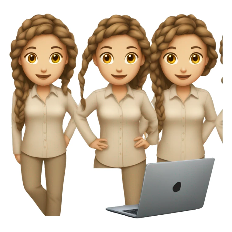 girl profile with brown hair braid and laptop wearing beige shirt sticker