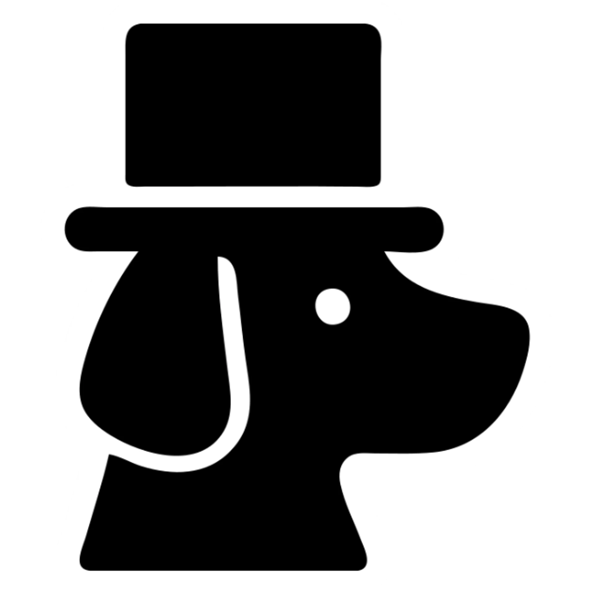 dog with a tophat, filled solid icon style, minimal details, bold silhouette sticker