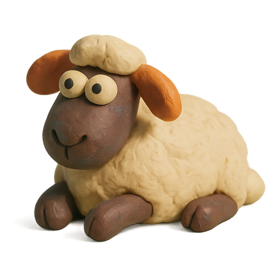 sheep lying down, whimsical and playful, matte finish, claymation style sticker