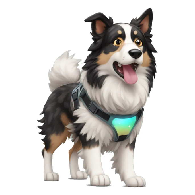 Black spotted brindle collie husky fluffy ears and holographic harness running sticker