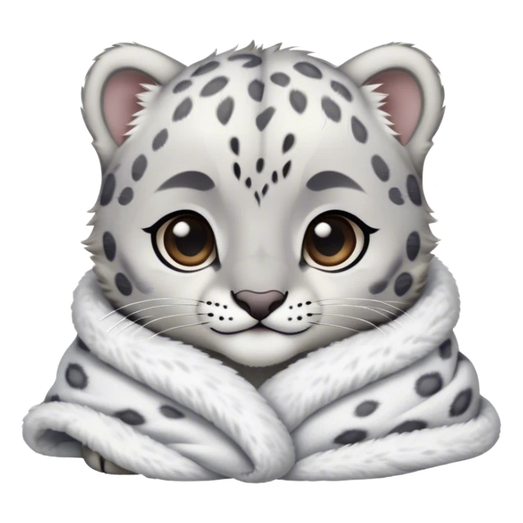 Cute, Disney-style baby snow leopard cozy in blanket sticker