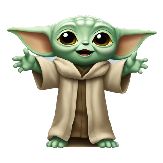 Baby Yoda smiling with arms raised in Victory sticker