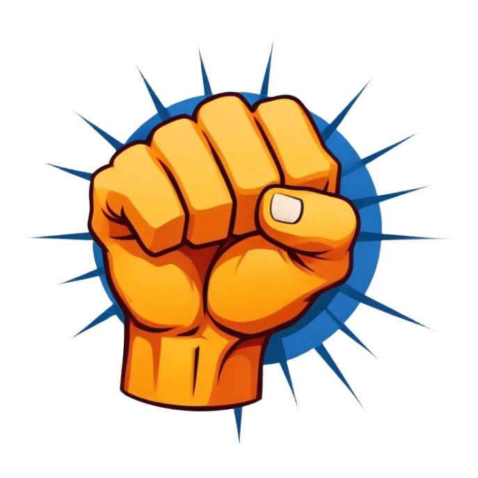 An emblem-style design symbolizing striking martial arts. The emblem features a powerful fist, representing strength and precision, surrounded by dynamic lines and motion, evoking speed and impact. Bold colors and sharp edges give the emblem an intense and energetic look sticker