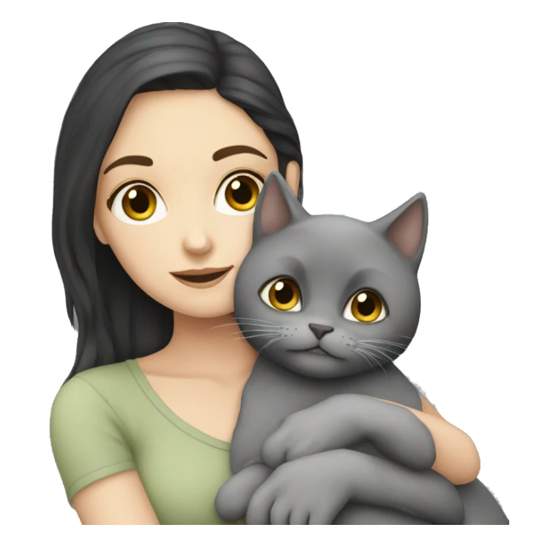 White Girl dark hair cuddling with grey cat sticker