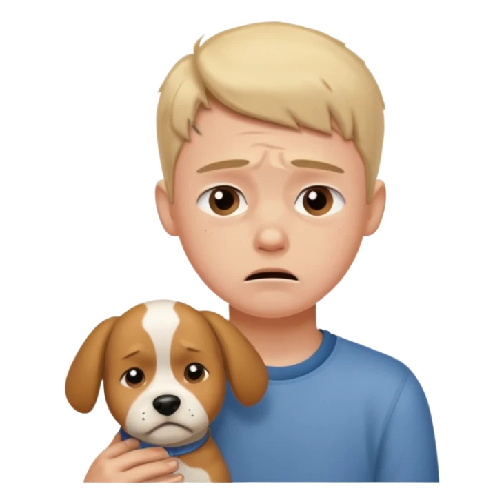 a very upset boy who lost her dog sticker