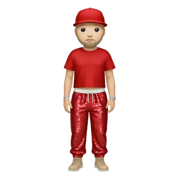Fred Durst with dark blonde hair, red sequin crop top, beige sequin baggy pants sticker
