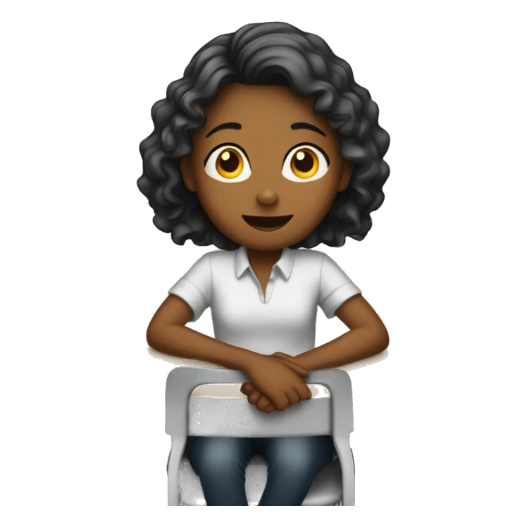 the girl is sitting under the desk sticker