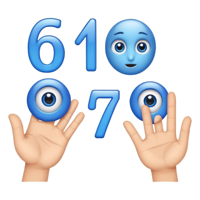 Make 6 and 7 numbers has eyes and hand and make it blue sticker