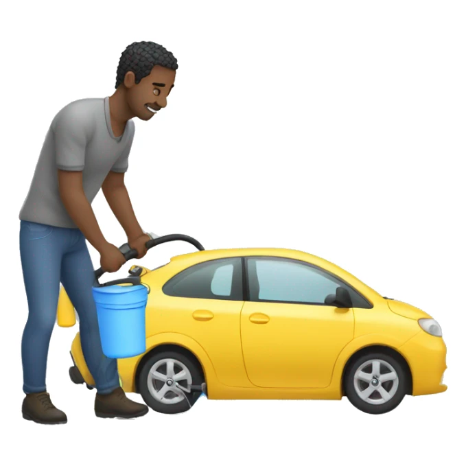 man washing a car with pressure washer sticker