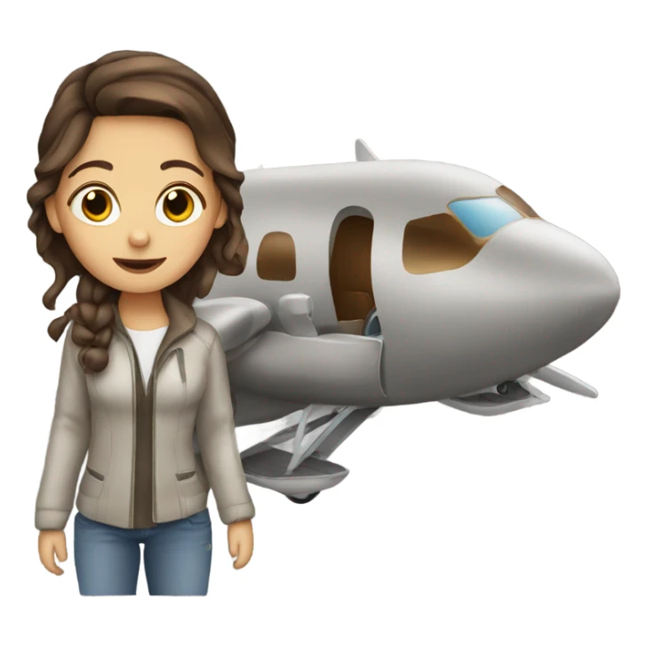 Girl with brown hair in a plane sticker