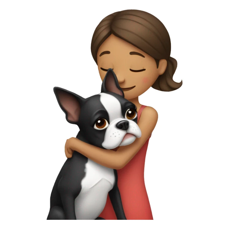 Women hugging a boston terrier dog sticker