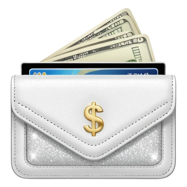 glitter white wallet with money and card sticker