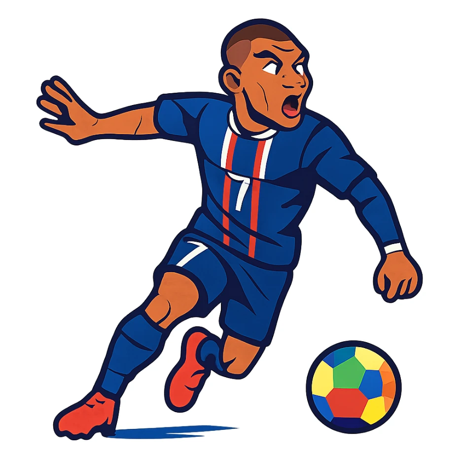 dynamic pose of Kylian Mbappé in soccer uniform sticker