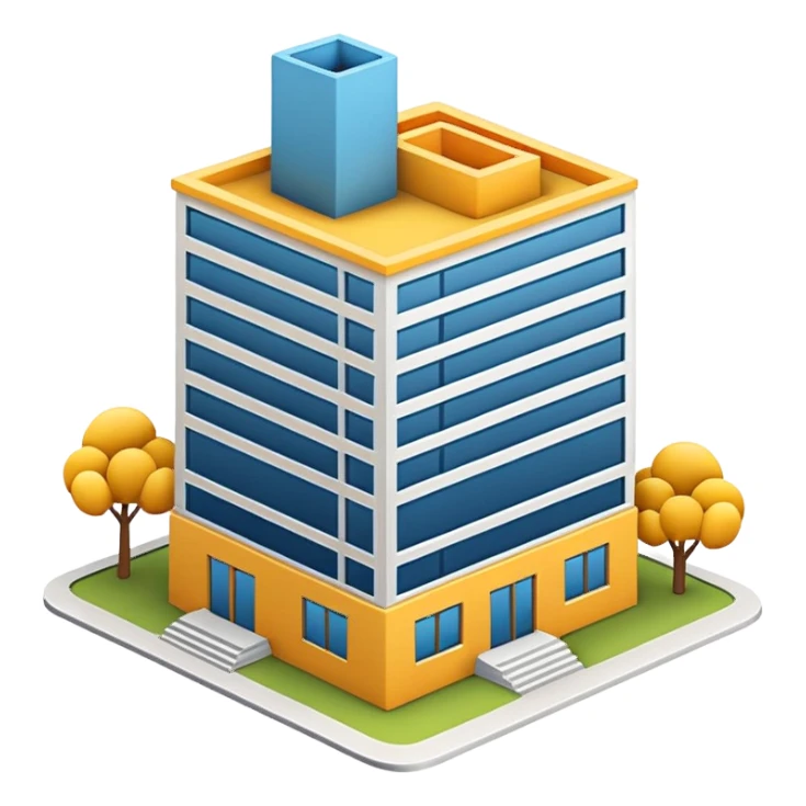 Emoji-style illustration of a BIM model (3D building model), flat vector look, bold outlines, minimal details, no background sticker
