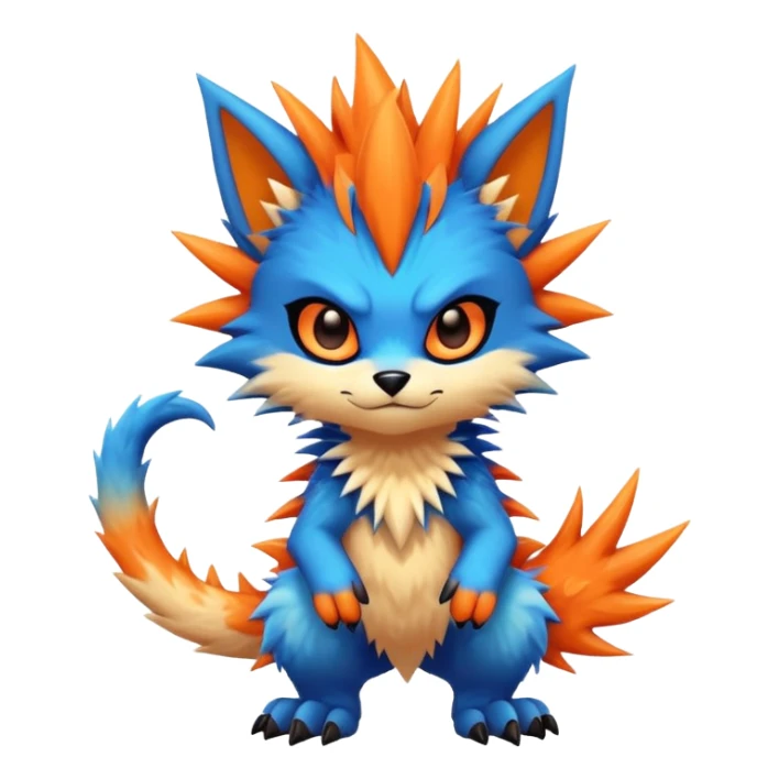 Vibrant colorful-gradient anime-styled edgy cool badass cute random Fakémon-creature, with random markings, full body sticker