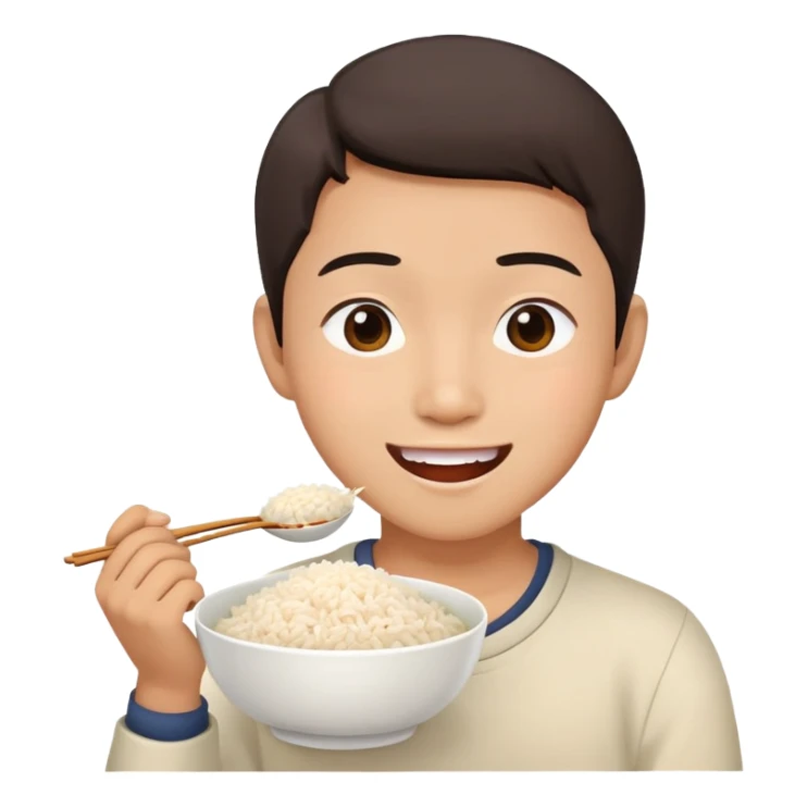 Asian person eating a bowl of rice happy expression sticker