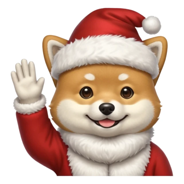 shiba inu wearing santa hat with grey beard like santa waving hi sticker