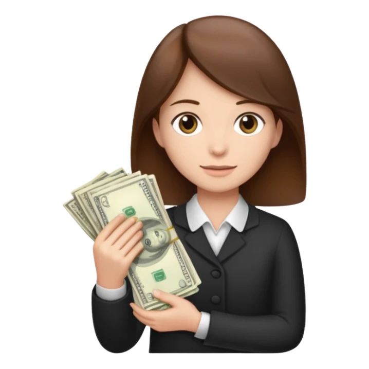 brown hair person who holds money sticker