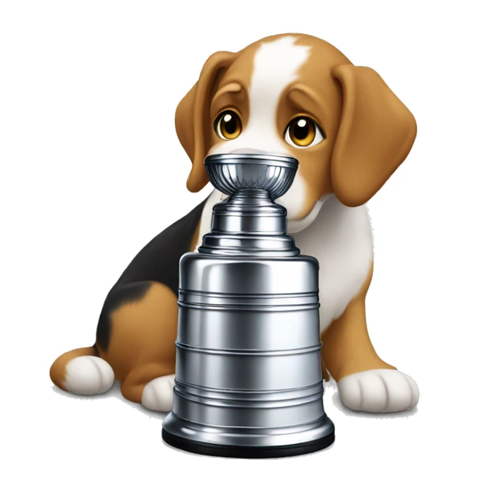 A Stanley cup being used by a dog sticker