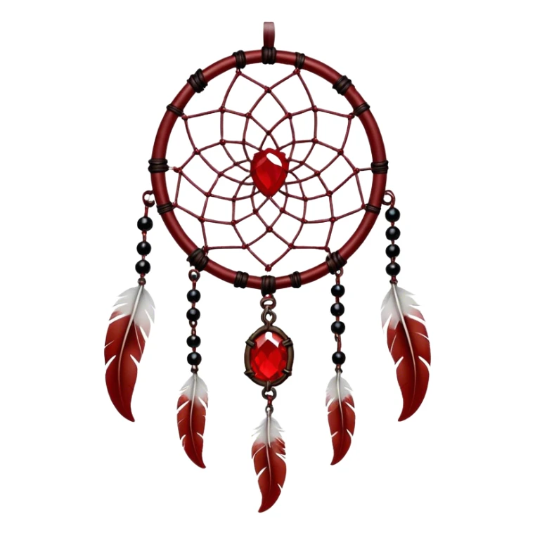 Blood-red, bloody, obsidian-black, edgy, dream catcher, red gemstones, black wires, black threads, tiny skulls, white feathers sticker